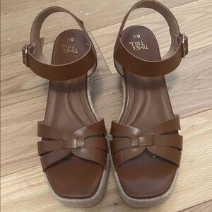 Time and Tru Tan Strappy Espadrille Wedge Sandals
